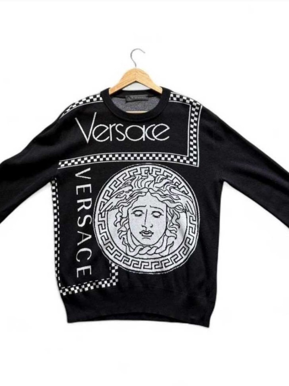 Versace Black and White Medusa Graphic Crewneck Sweater